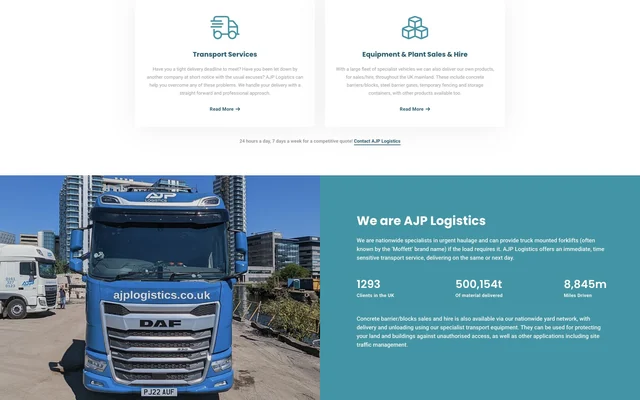 AJP Logistics website — The business & its fleet