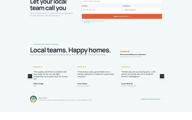 Just Blinds website — Customer stories